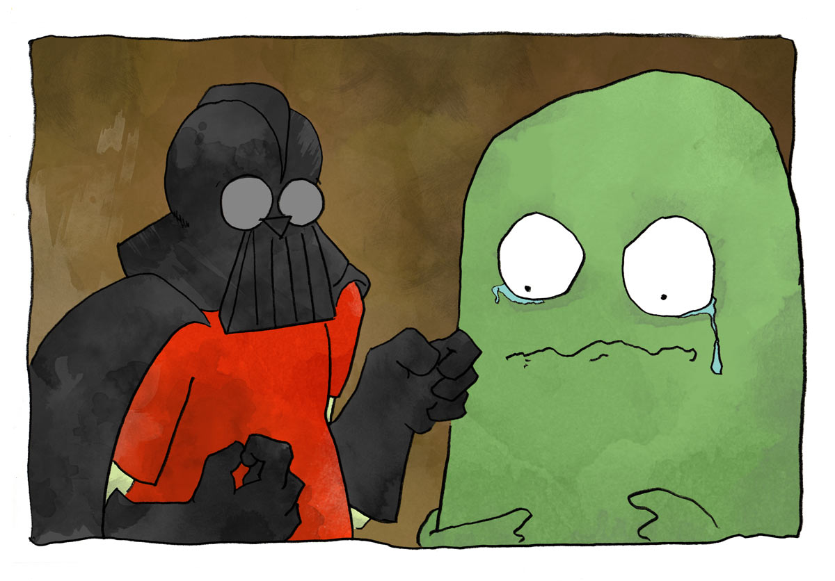 Illustration of Darth Vader and Jabba the Hutt looking very sad.