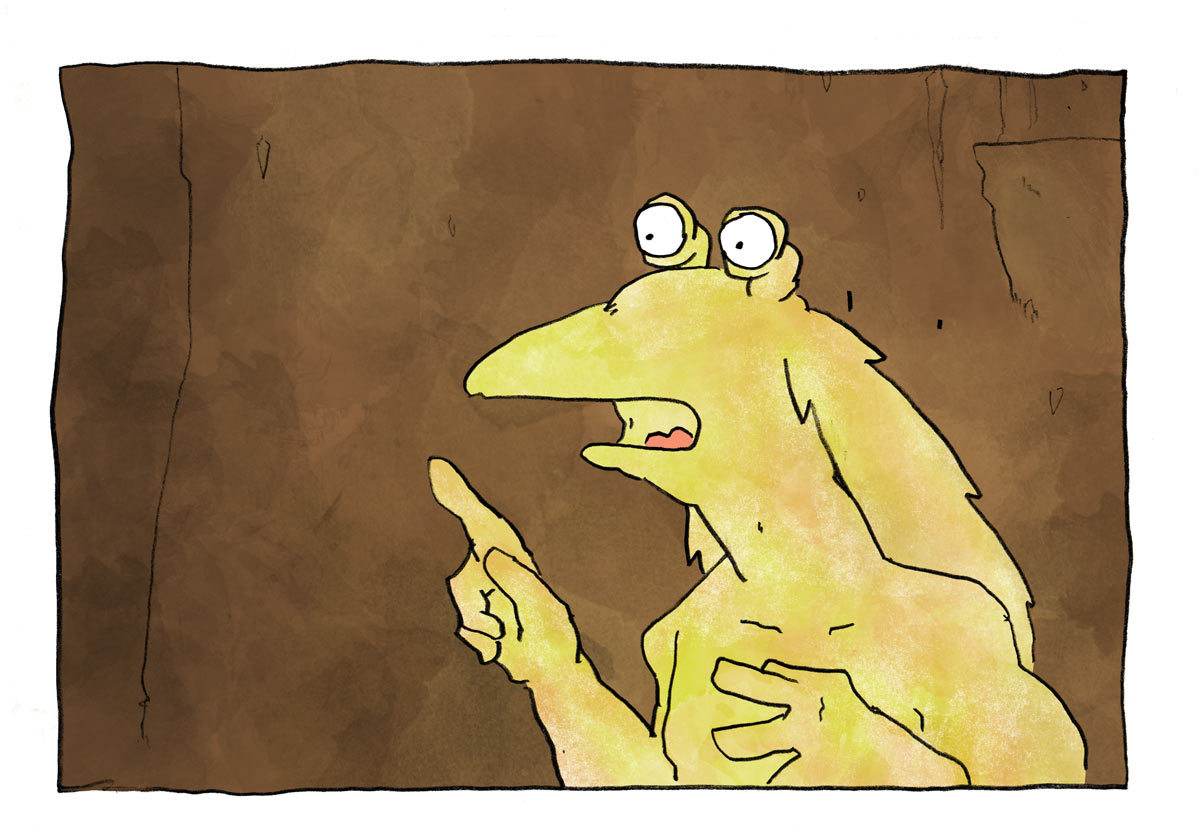 Illustraton of Jar-Jar binks coming up with an idea.
