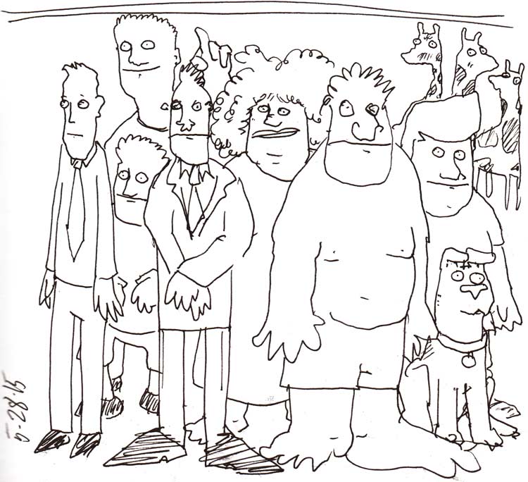 drawing of a bunch of weird-looking people